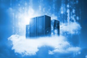 image of data storage towers in the cloud